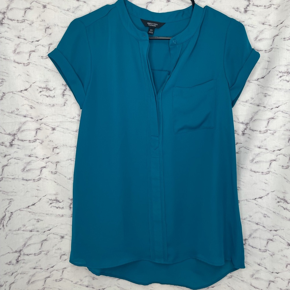 Vera Wang Teal Sheer Blouse